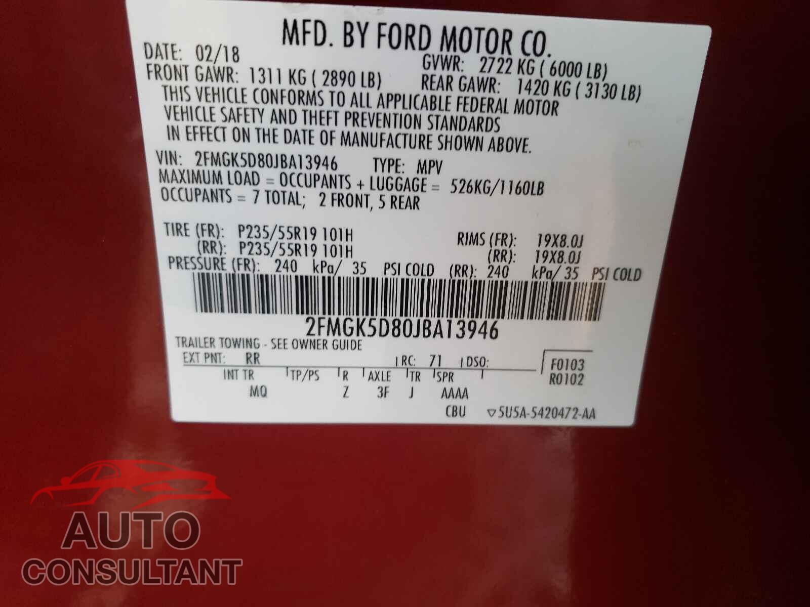 FORD FLEX 2018 - 2FMGK5D80JBA13946