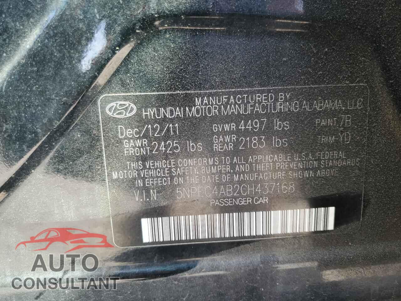 HYUNDAI SONATA 2012 - 5NPEC4AB2CH437168