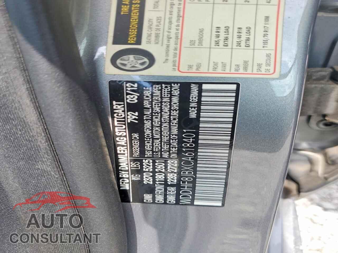 MERCEDES-BENZ E-CLASS 2012 - WDDHF8JBXCA618401