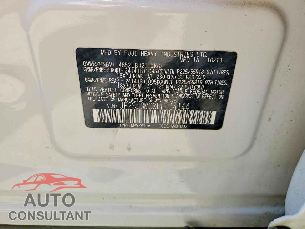 SUBARU FORESTER 2014 - JF2SJGMCXEH514144