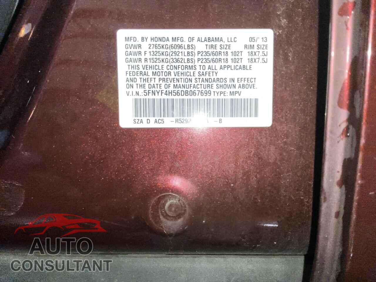 HONDA PILOT 2013 - 5FNYF4H56DB067699