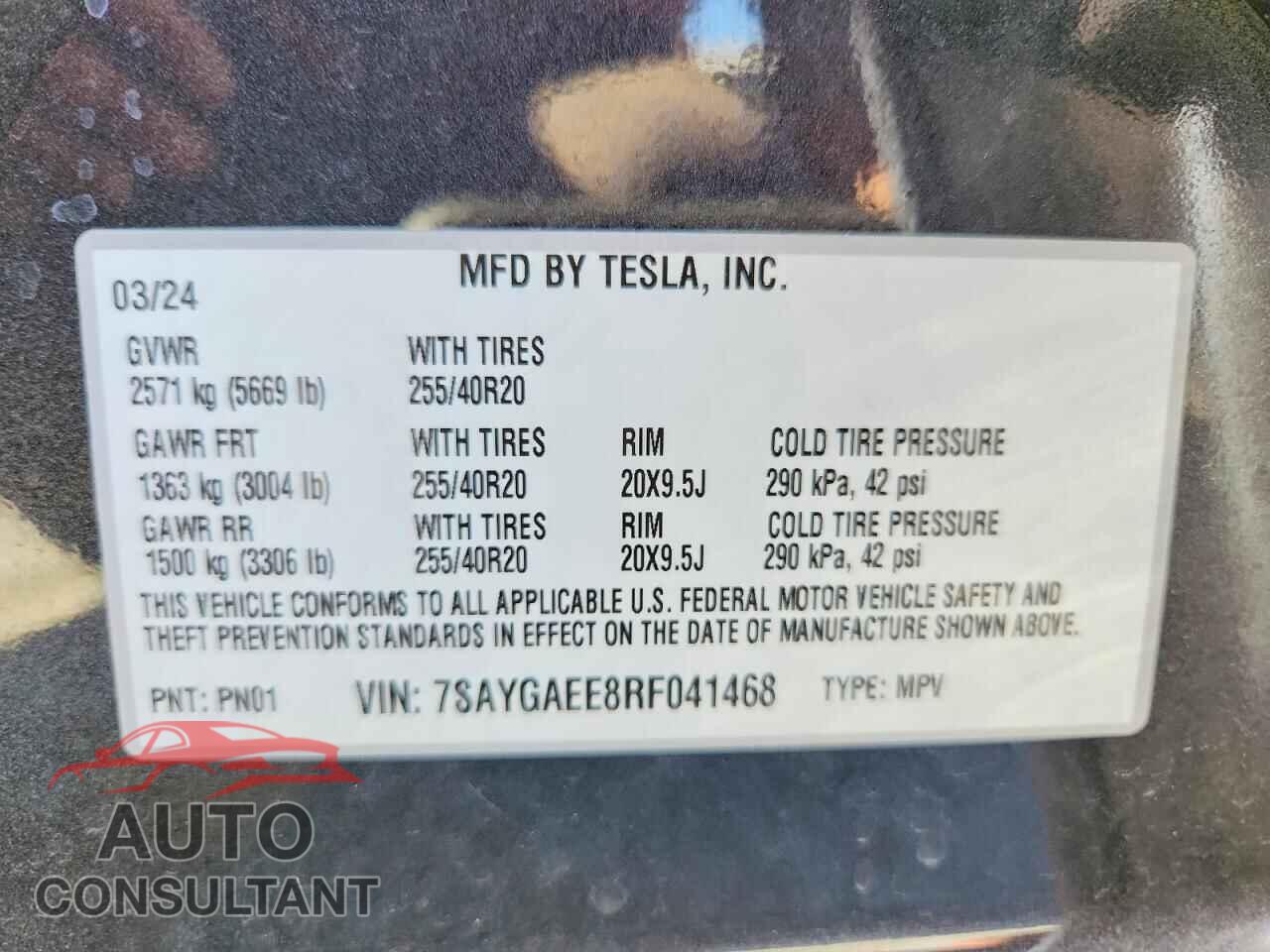 TESLA MODEL Y 2024 - 7SAYGAEE8RF041468