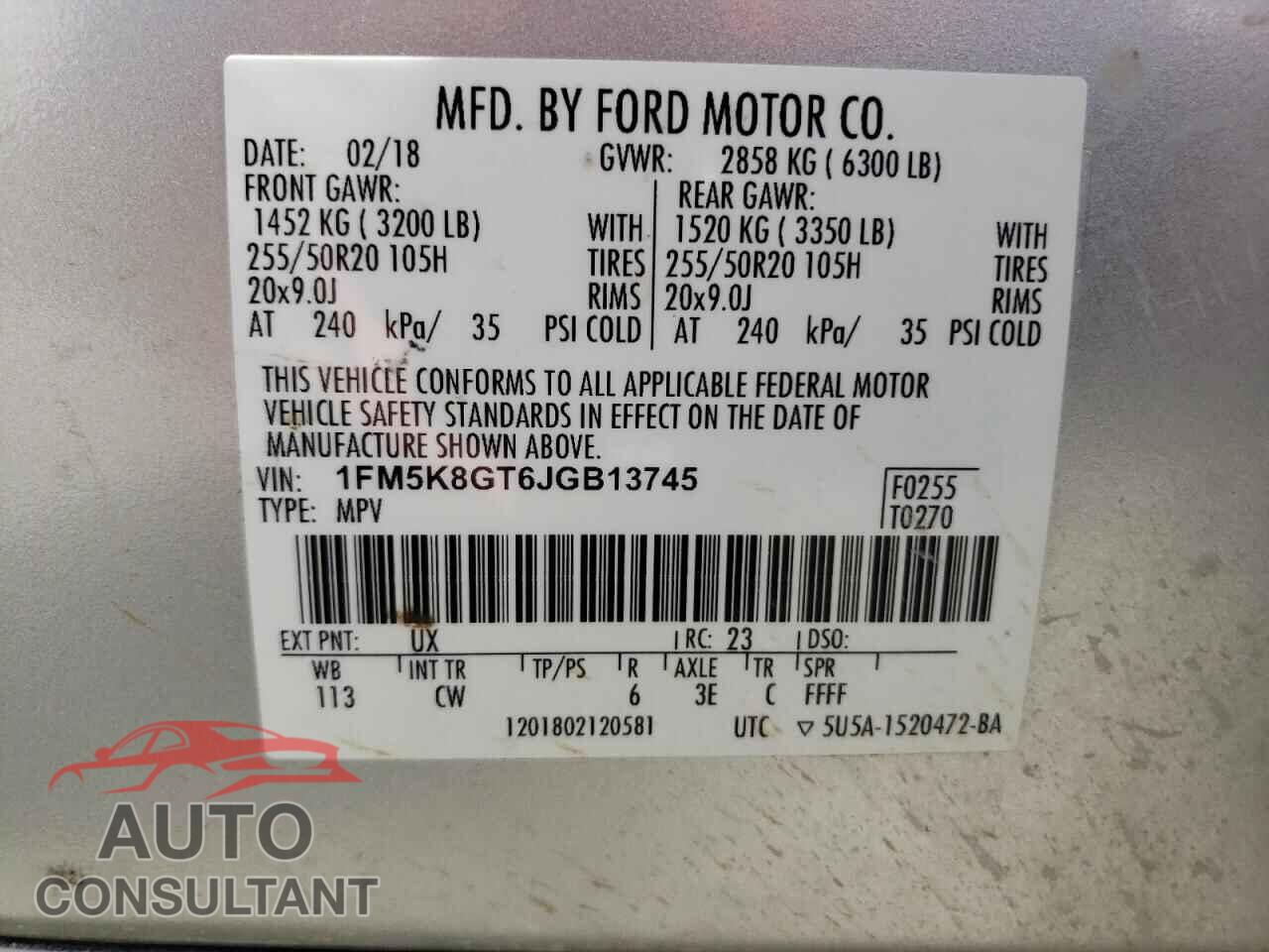 FORD EXPLORER 2018 - 1FM5K8GT6JGB13745