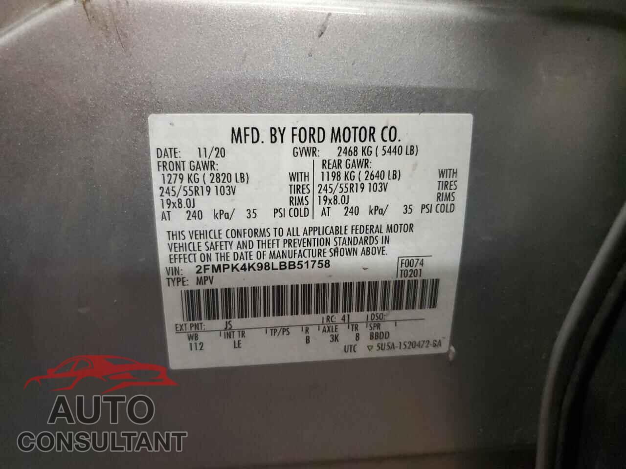 FORD EDGE 2020 - 2FMPK4K98LBB51758
