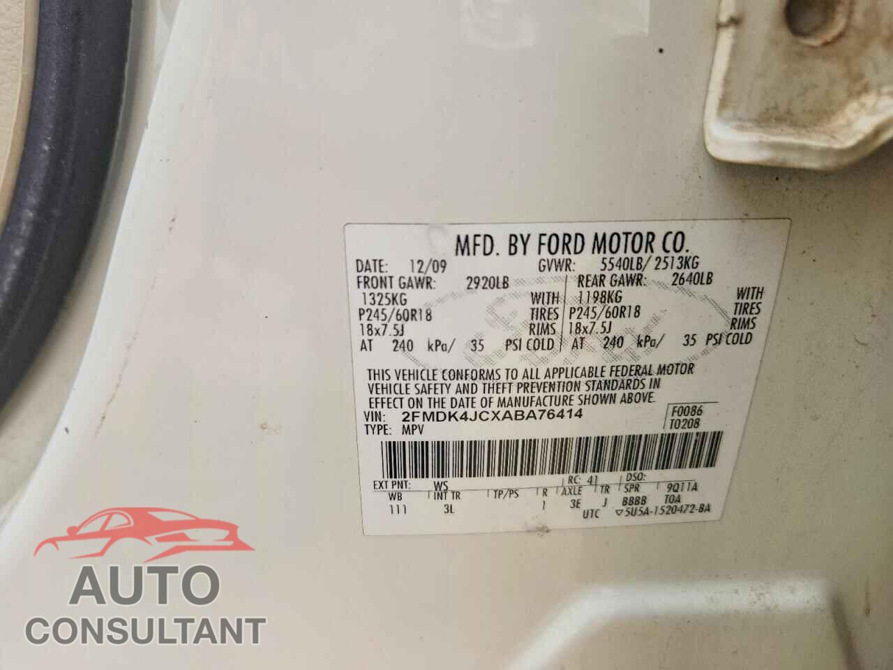 FORD EDGE 2010 - 2FMDK4JCXABA76414
