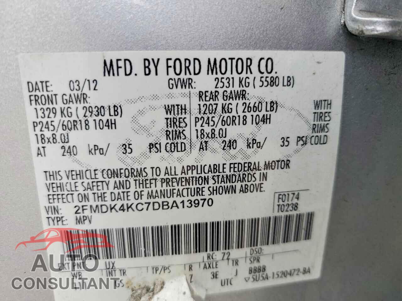 FORD EDGE 2013 - 2FMDK4KC7DBA13970