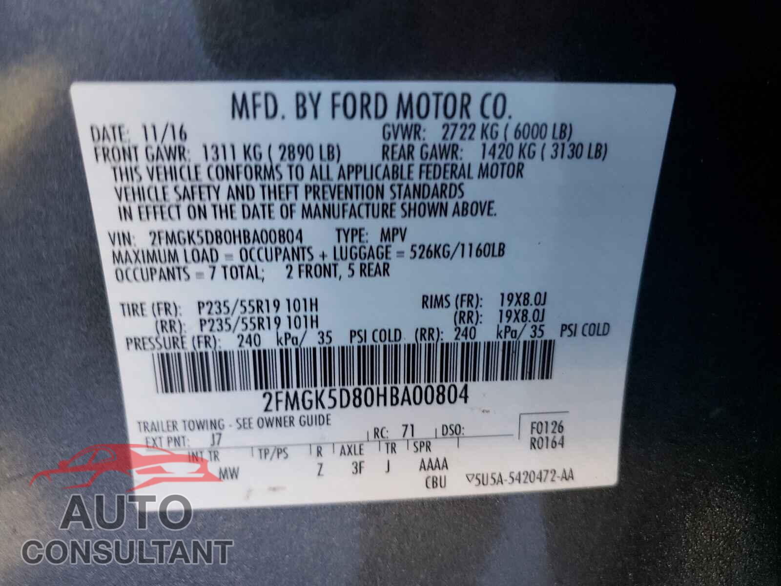 FORD FLEX 2017 - 2FMGK5D80HBA00804