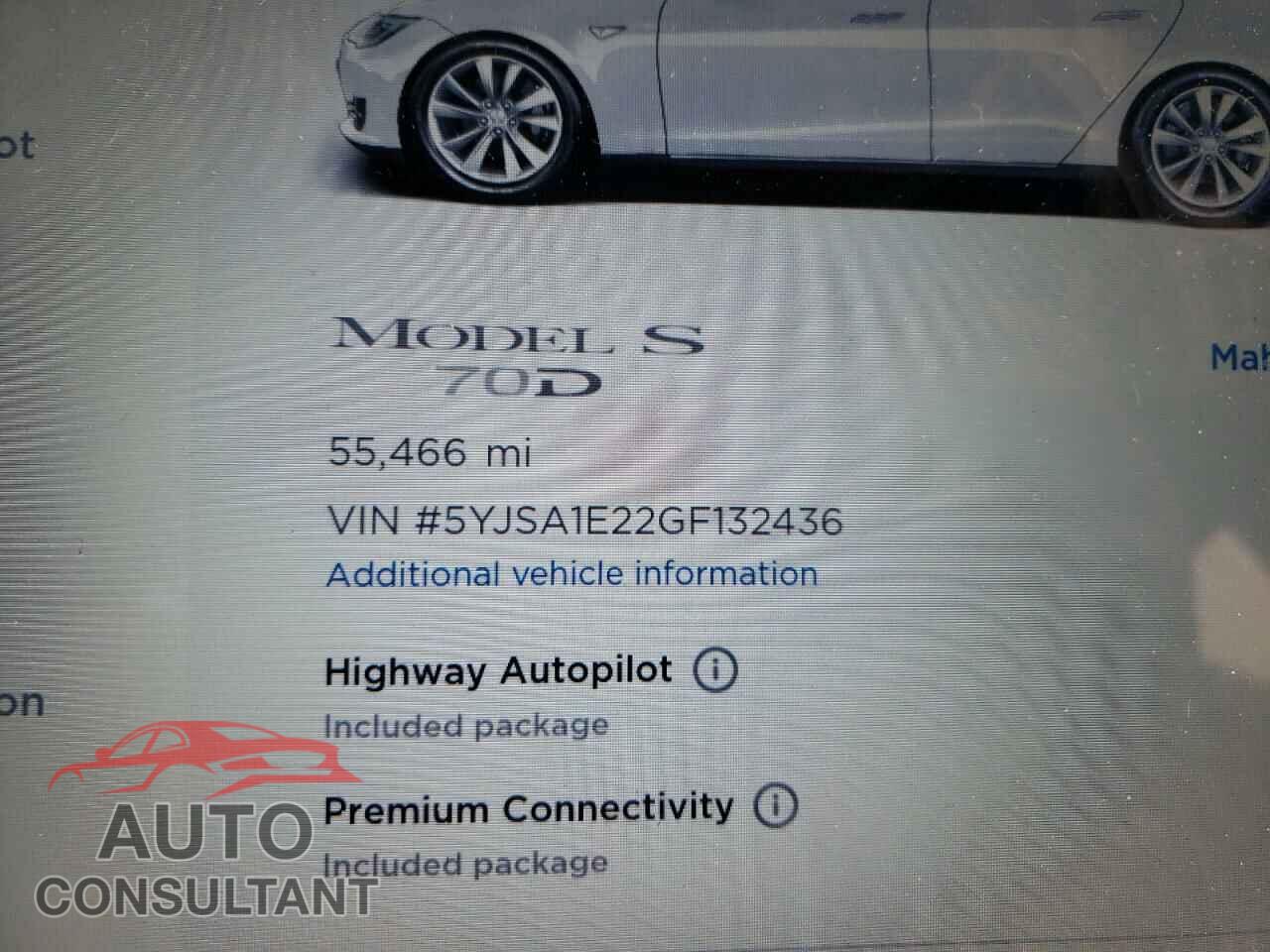 TESLA MODEL S 2016 - 5YJSA1E22GF132436