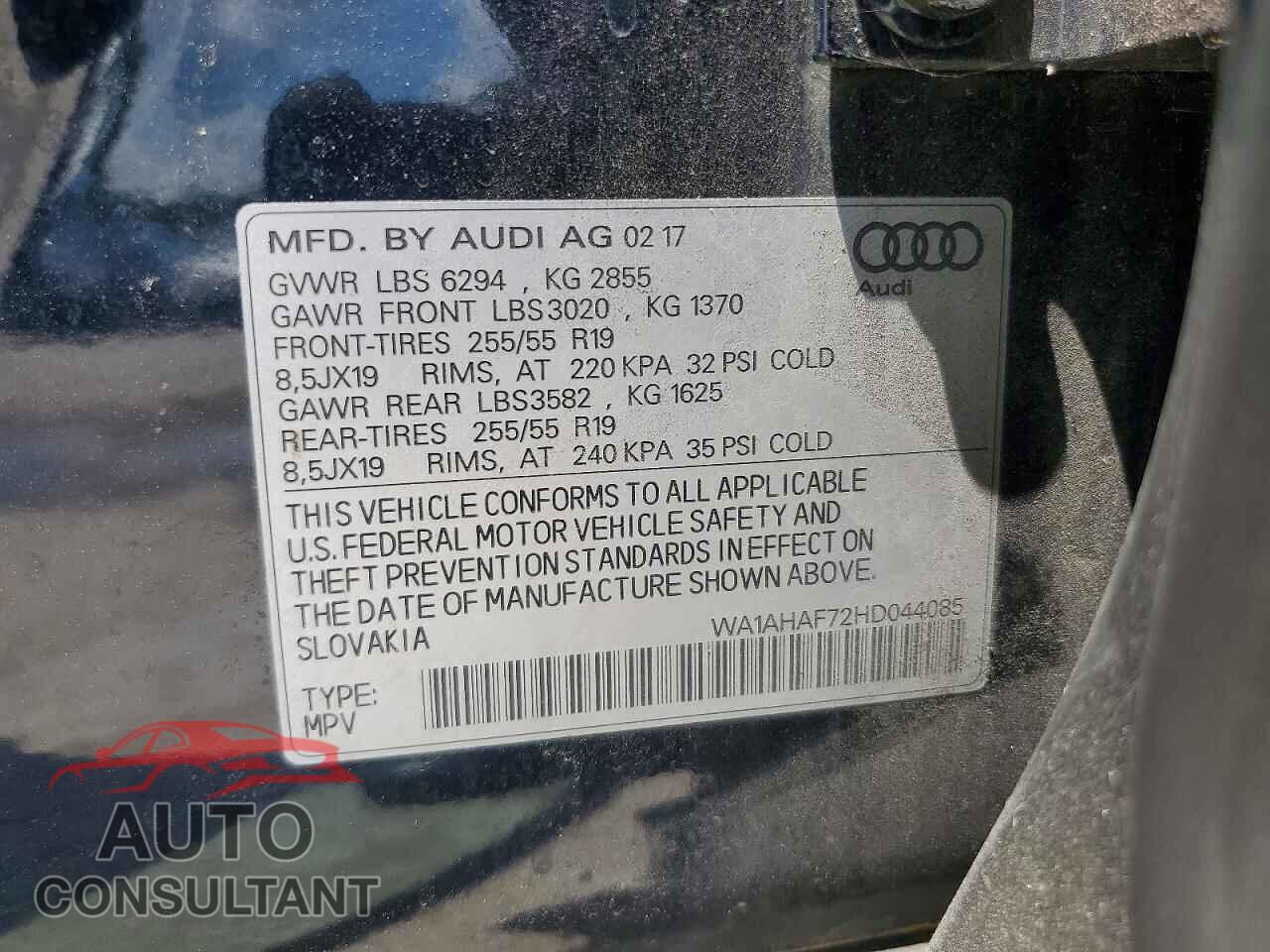 AUDI Q7 2017 - WA1AHAF72HD044085