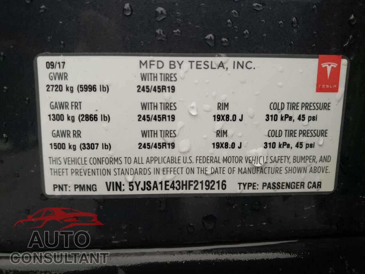 TESLA MODEL S 2017 - 5YJSA1E43HF219216