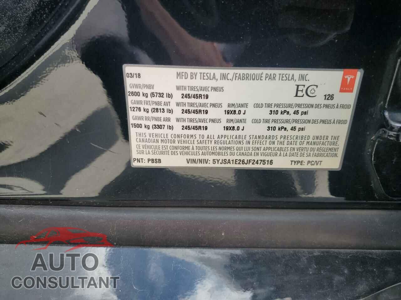 TESLA MODEL S 2018 - 5YJSA1E26JF247516