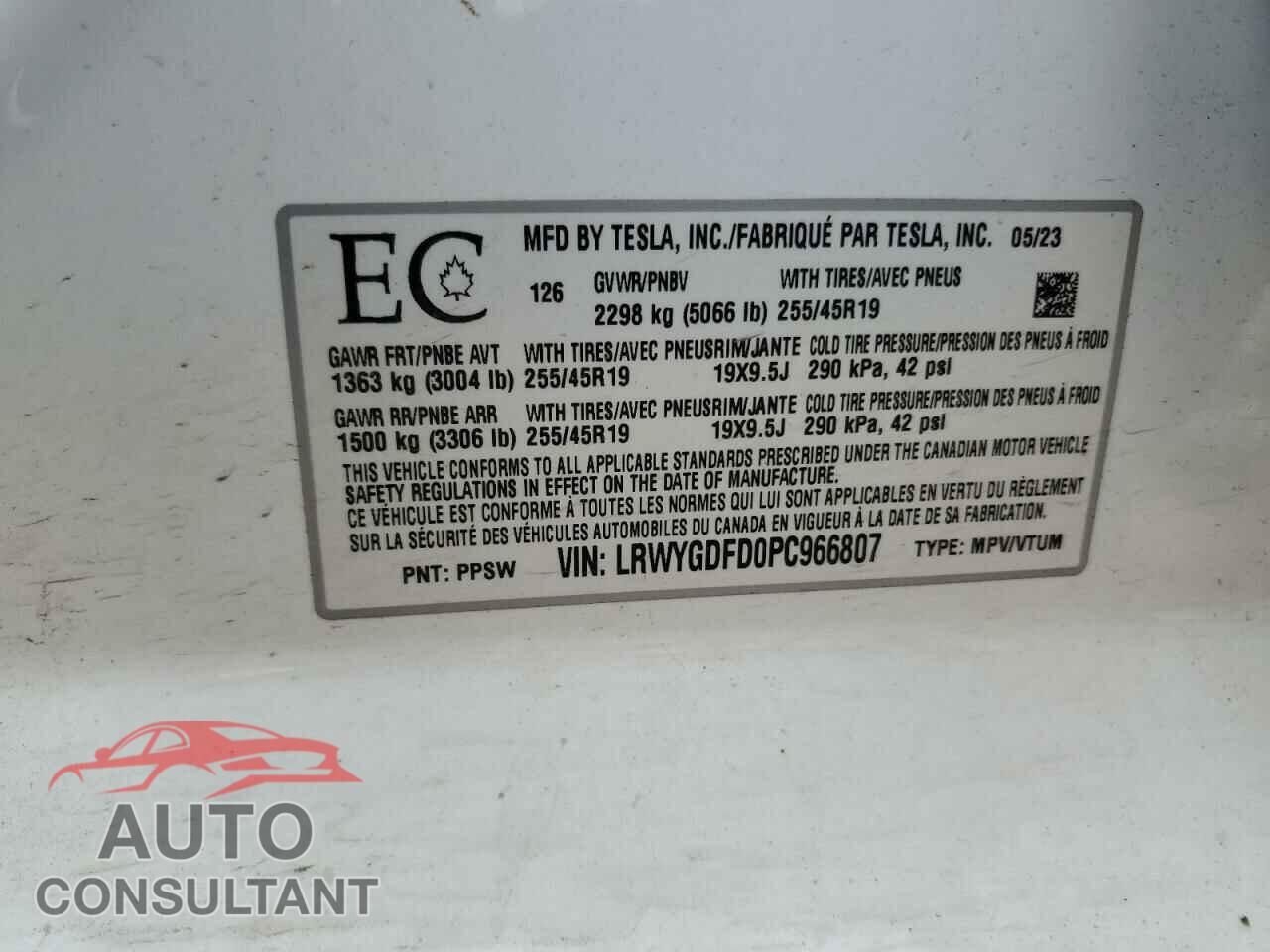 TESLA MODEL Y 2023 - LRWYGDFD0PC966807
