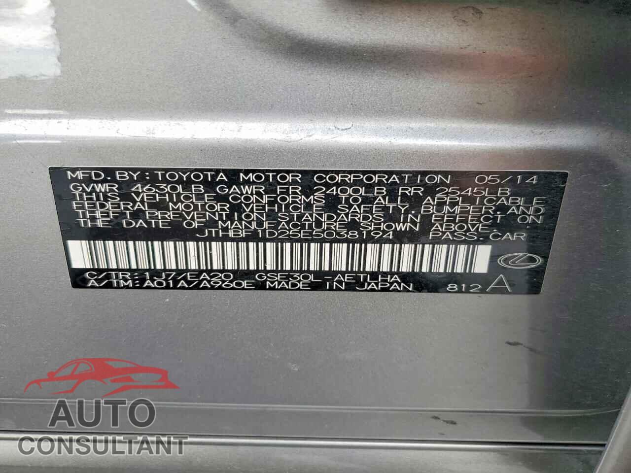 LEXUS IS 2014 - JTHBF1D25E5038194