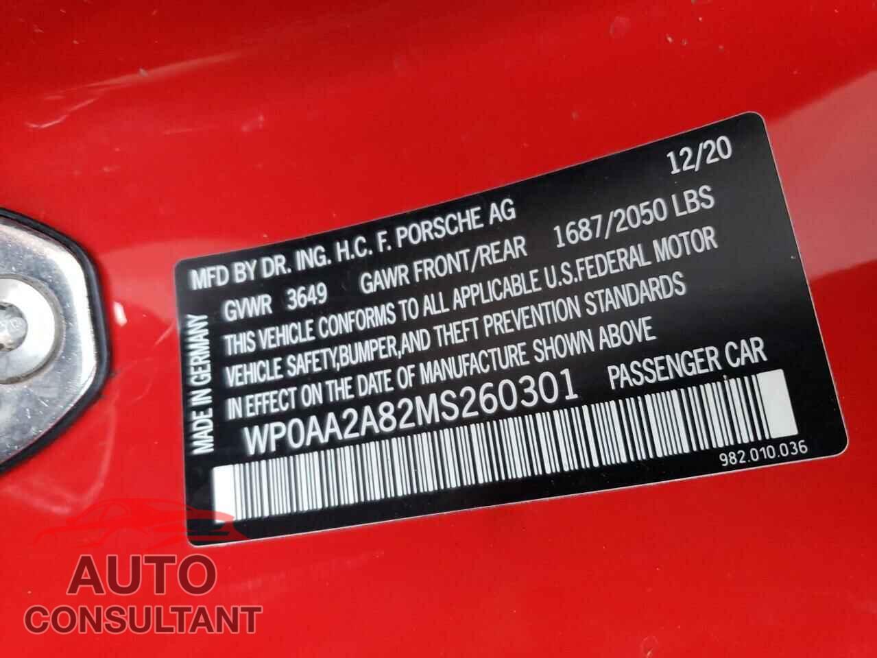 PORSCHE CAYMAN 2021 - WP0AA2A82MS260301