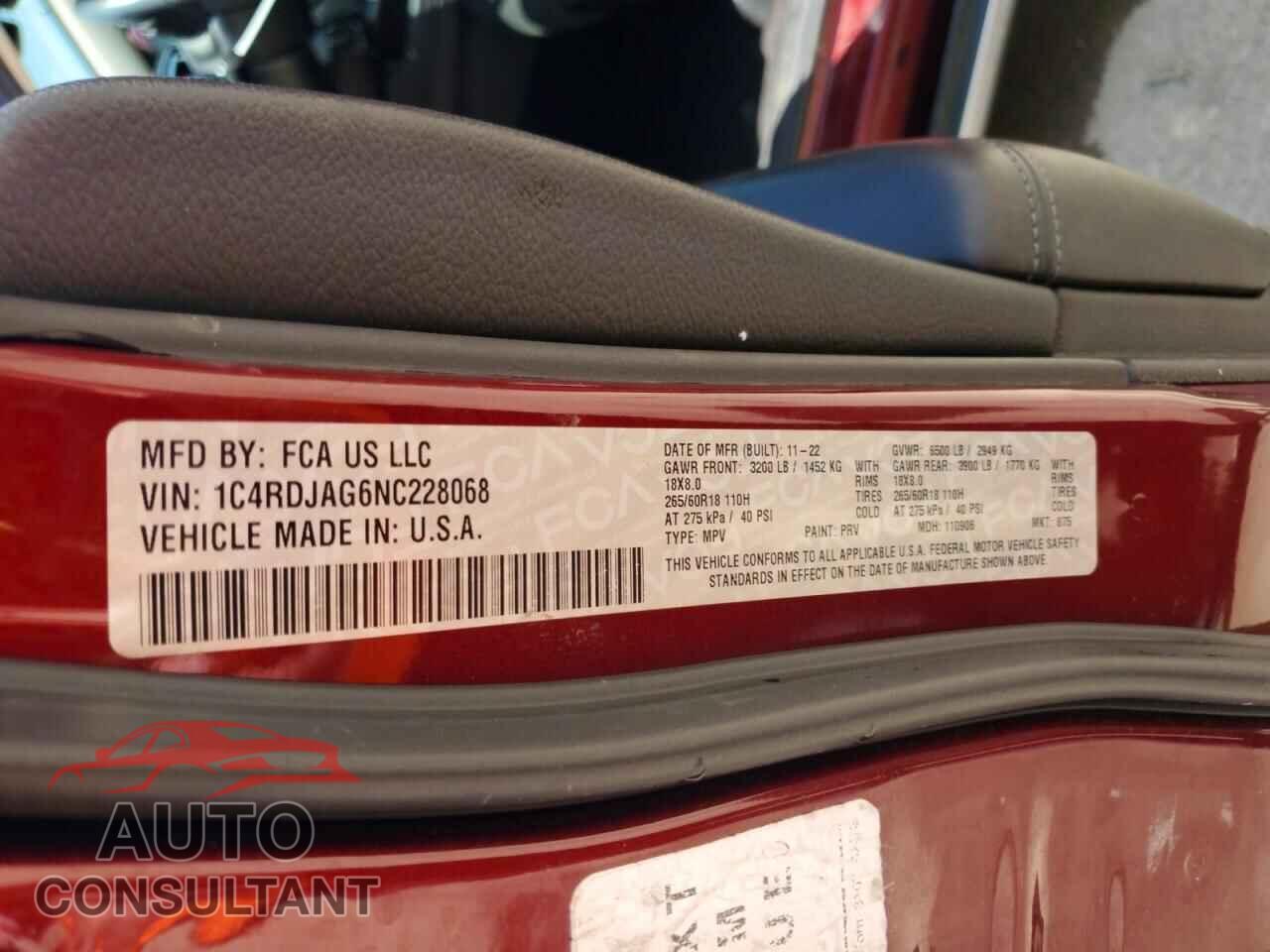 DODGE DURANGO 2022 - 1C4RDJAG6NC228068