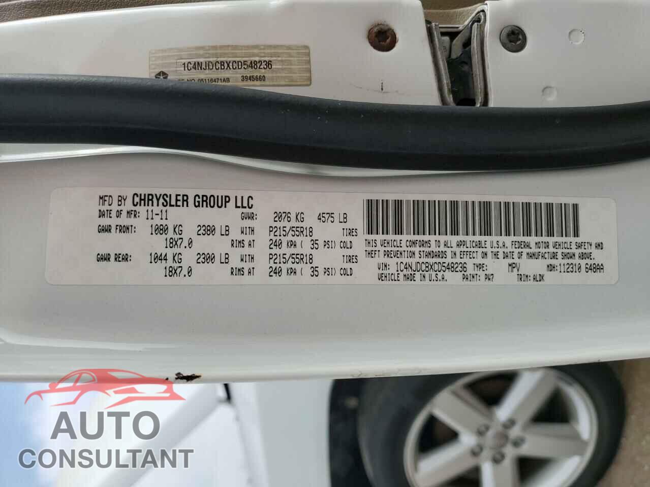 JEEP COMPASS 2012 - 1C4NJDCBXCD548236