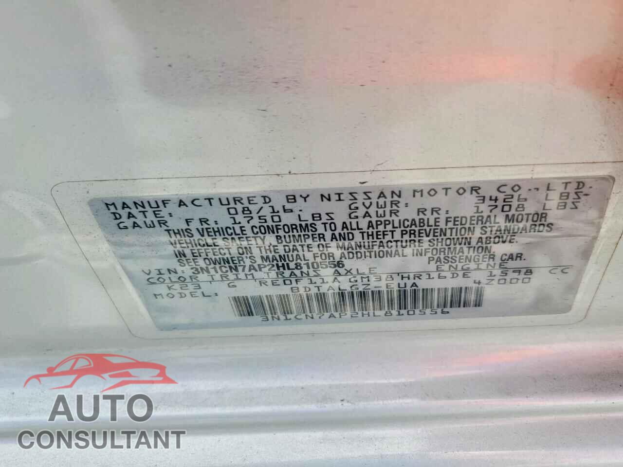 NISSAN VERSA 2017 - 3N1CN7AP2HL810556