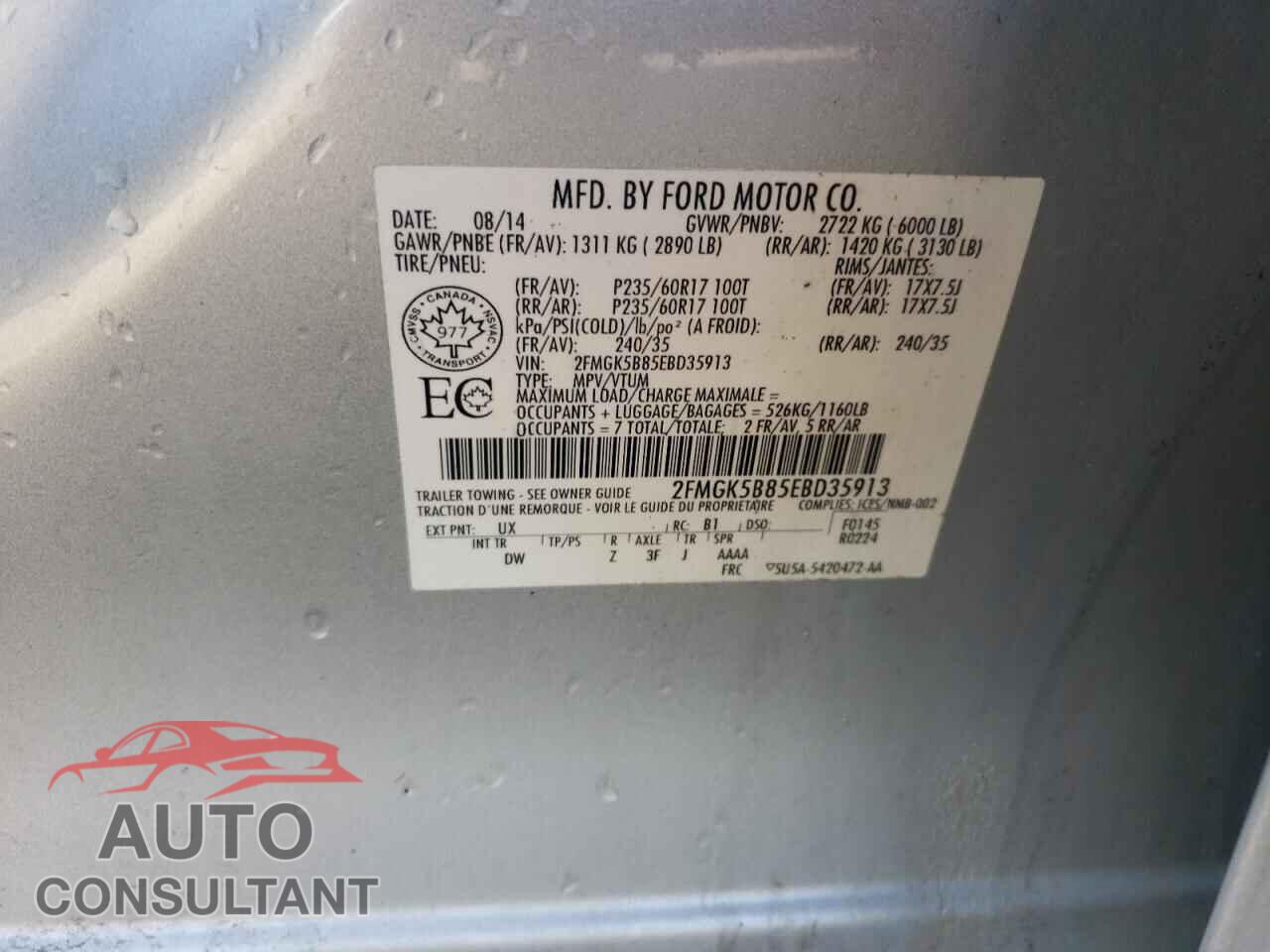 FORD FLEX 2014 - 2FMGK5B85EBD35913