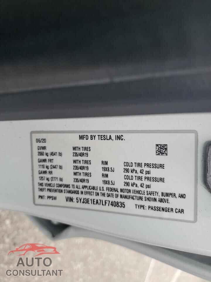 TESLA MODEL 3 2020 - 5YJ3E1EA7LF740835