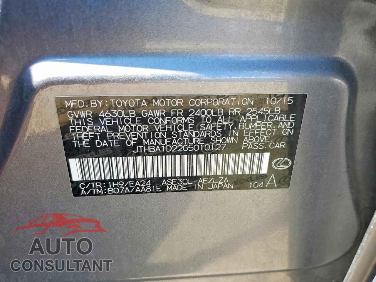 LEXUS IS 2016 - JTHBA1D22G5010127
