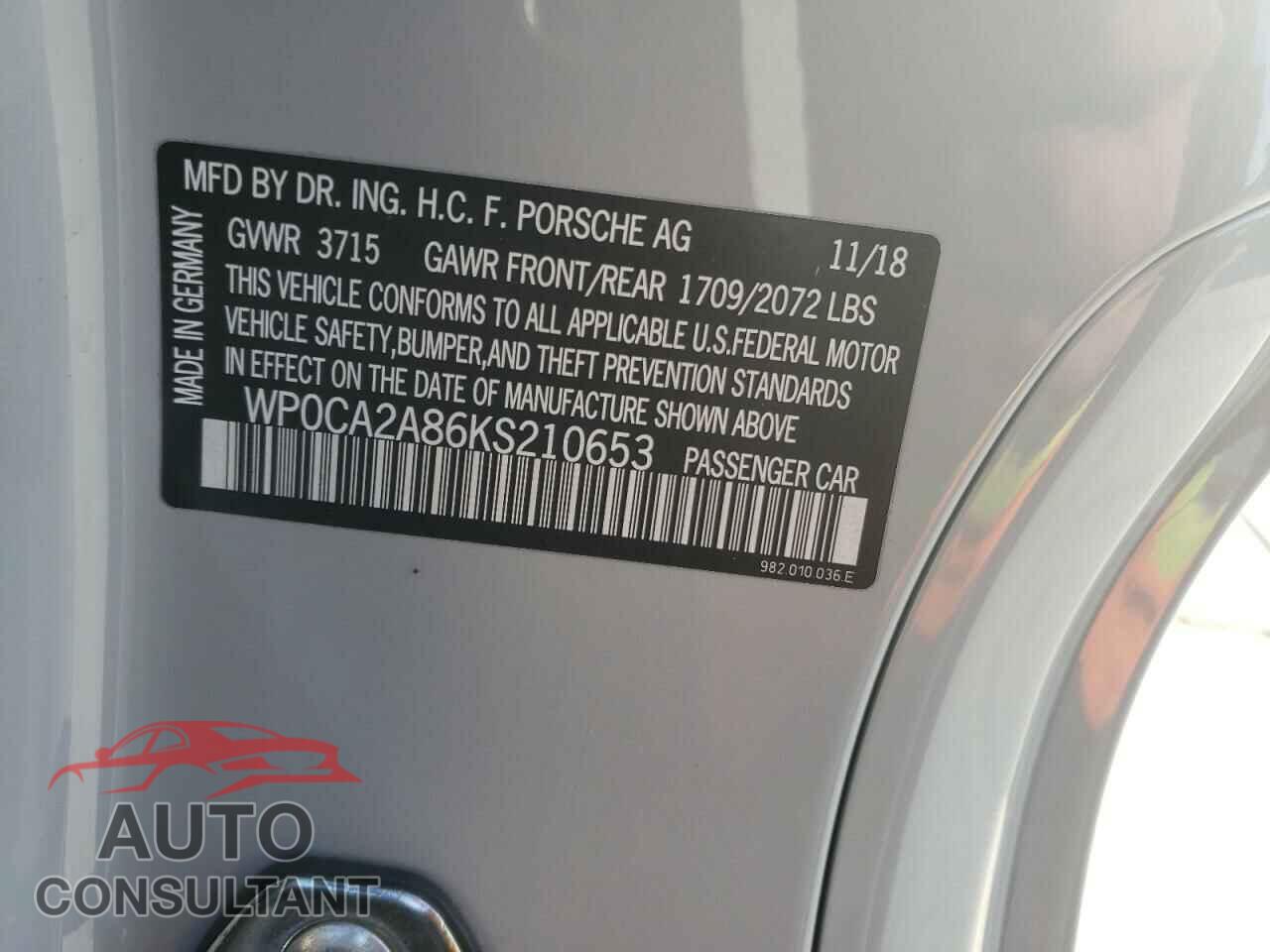 PORSCHE BOXSTER 2019 - WP0CA2A86KS210653