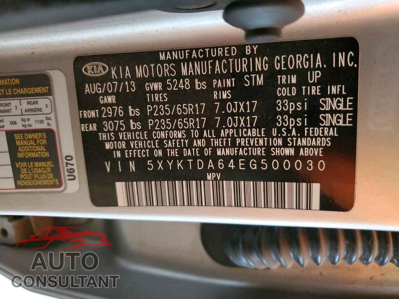 KIA SORENTO 2014 - 5XYKTDA64EG500030