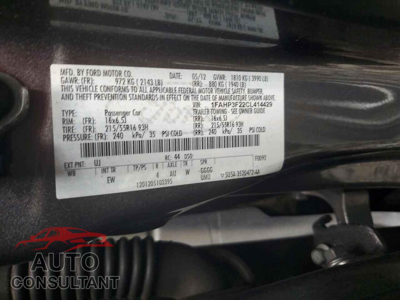 FORD FOCUS 2012 - 1FAHP3F22CL414429