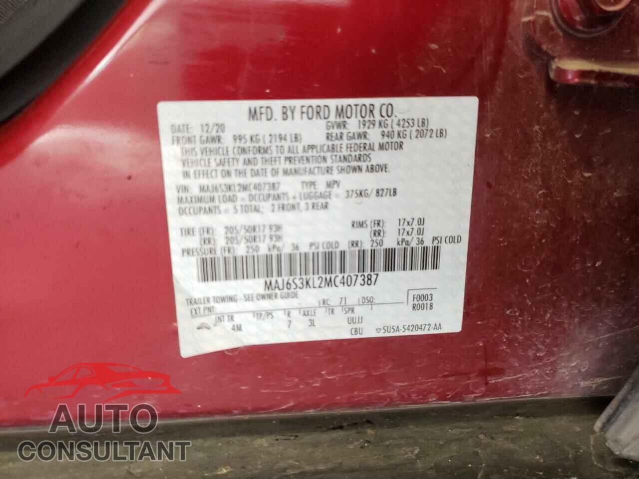 FORD ECOSPORT 2021 - MAJ6S3KL2MC407387
