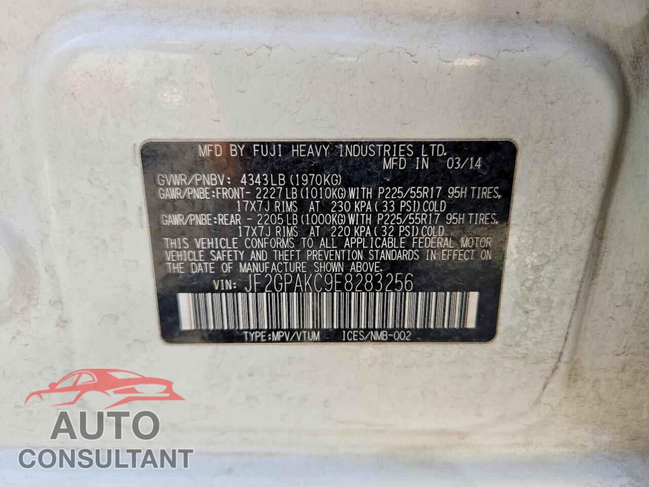 SUBARU XV 2014 - JF2GPAKC9E8283256