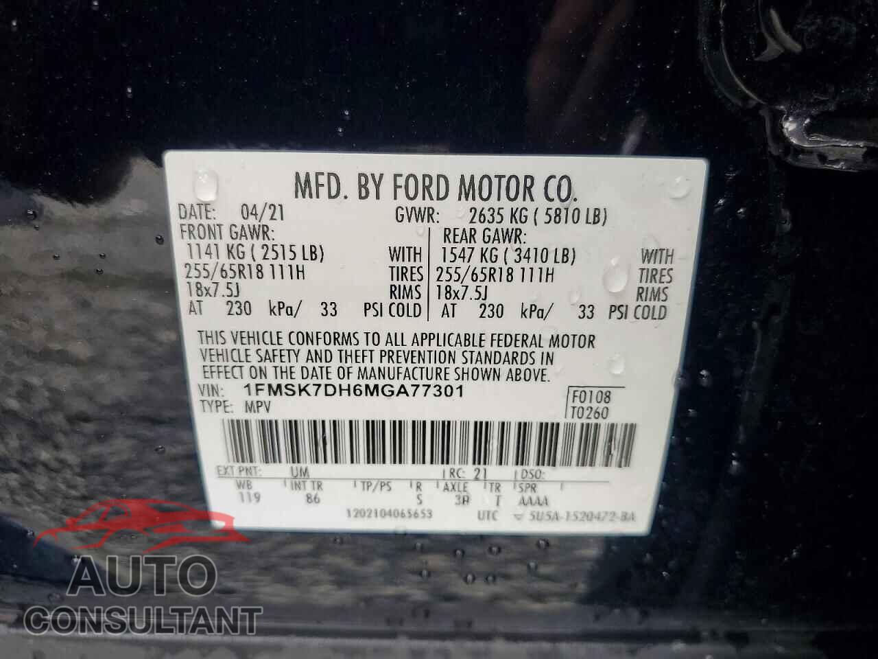 FORD EXPLORER 2021 - 1FMSK7DH6MGA77301