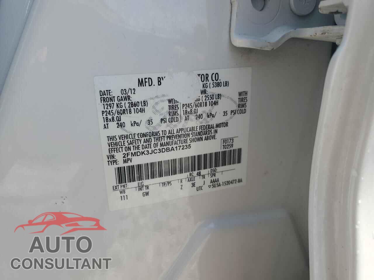 FORD EDGE 2013 - 2FMDK3JC3DBA17235