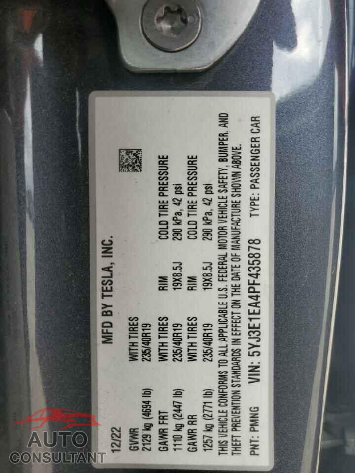 TESLA MODEL 3 2023 - 5YJ3E1EA4PF435878