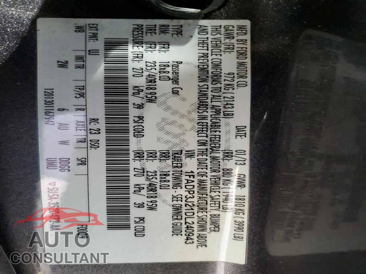FORD FOCUS 2013 - 1FADP3J21DL240943