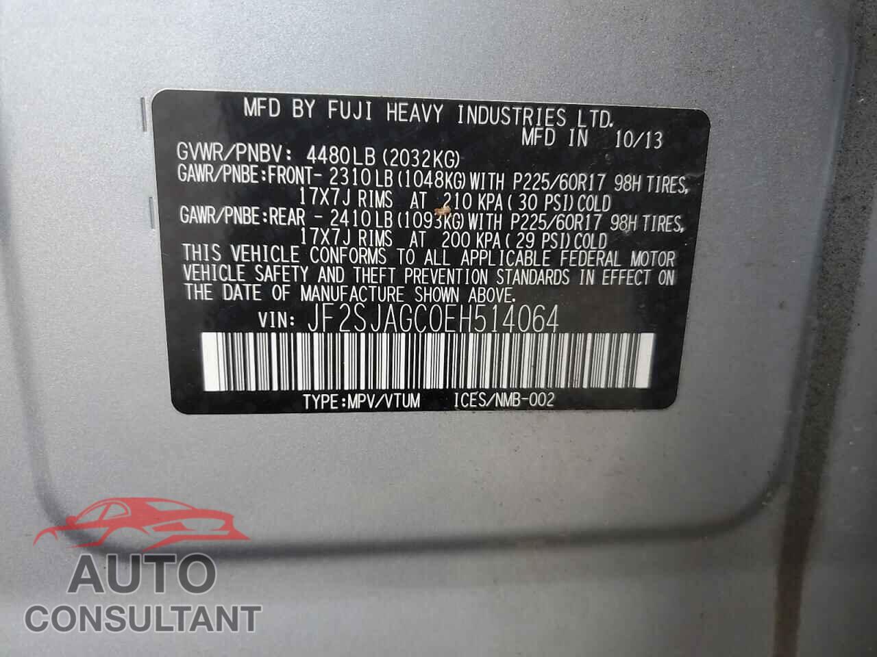 SUBARU FORESTER 2014 - JF2SJAGC0EH514064