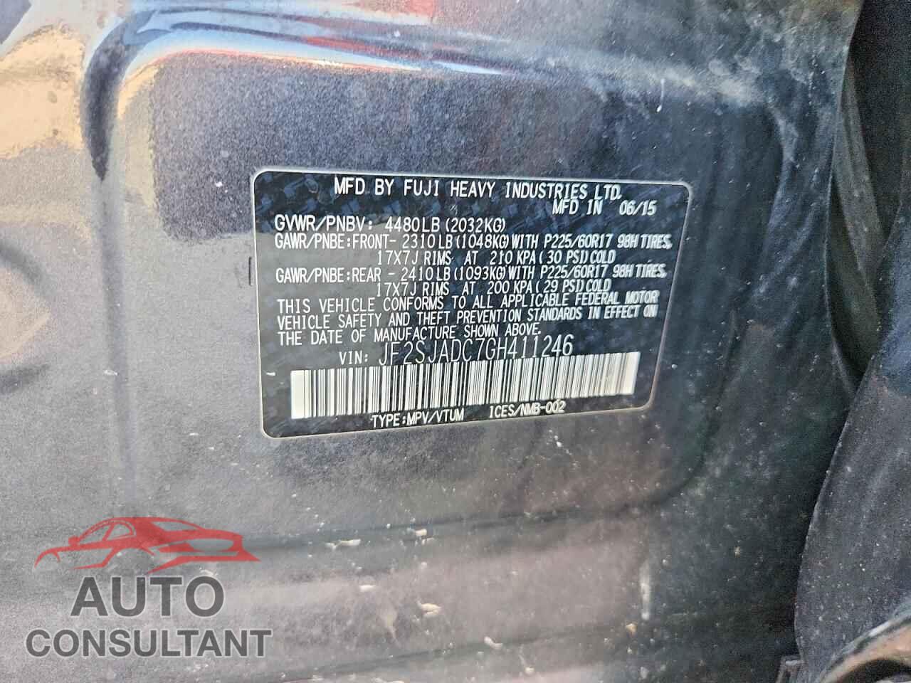 SUBARU FORESTER 2016 - JF2SJADC7GH411246