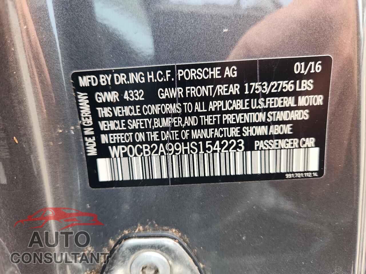 PORSCHE 911 2017 - WP0CB2A99HS154223