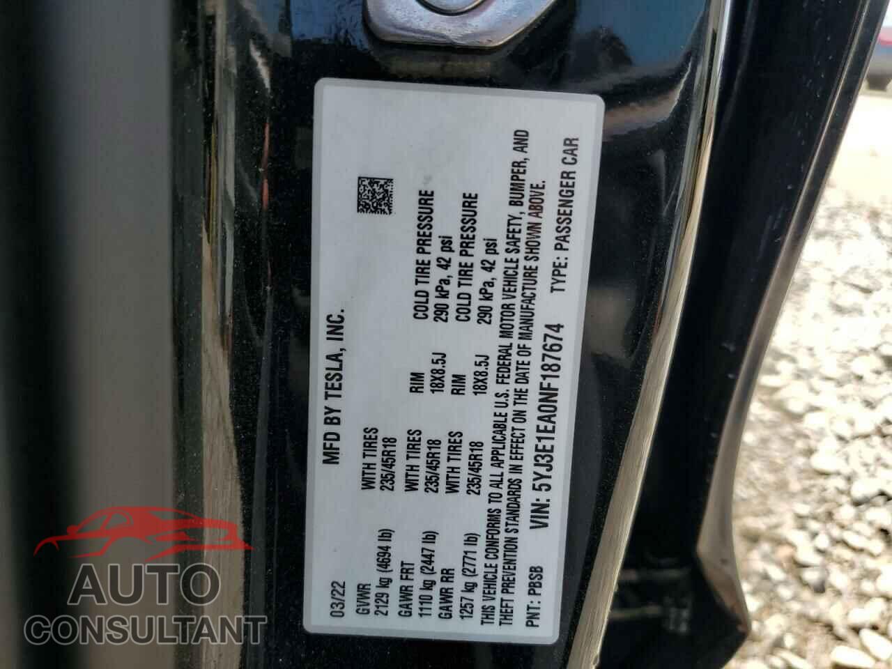 TESLA MODEL 3 2022 - 5YJ3E1EA0NF187674