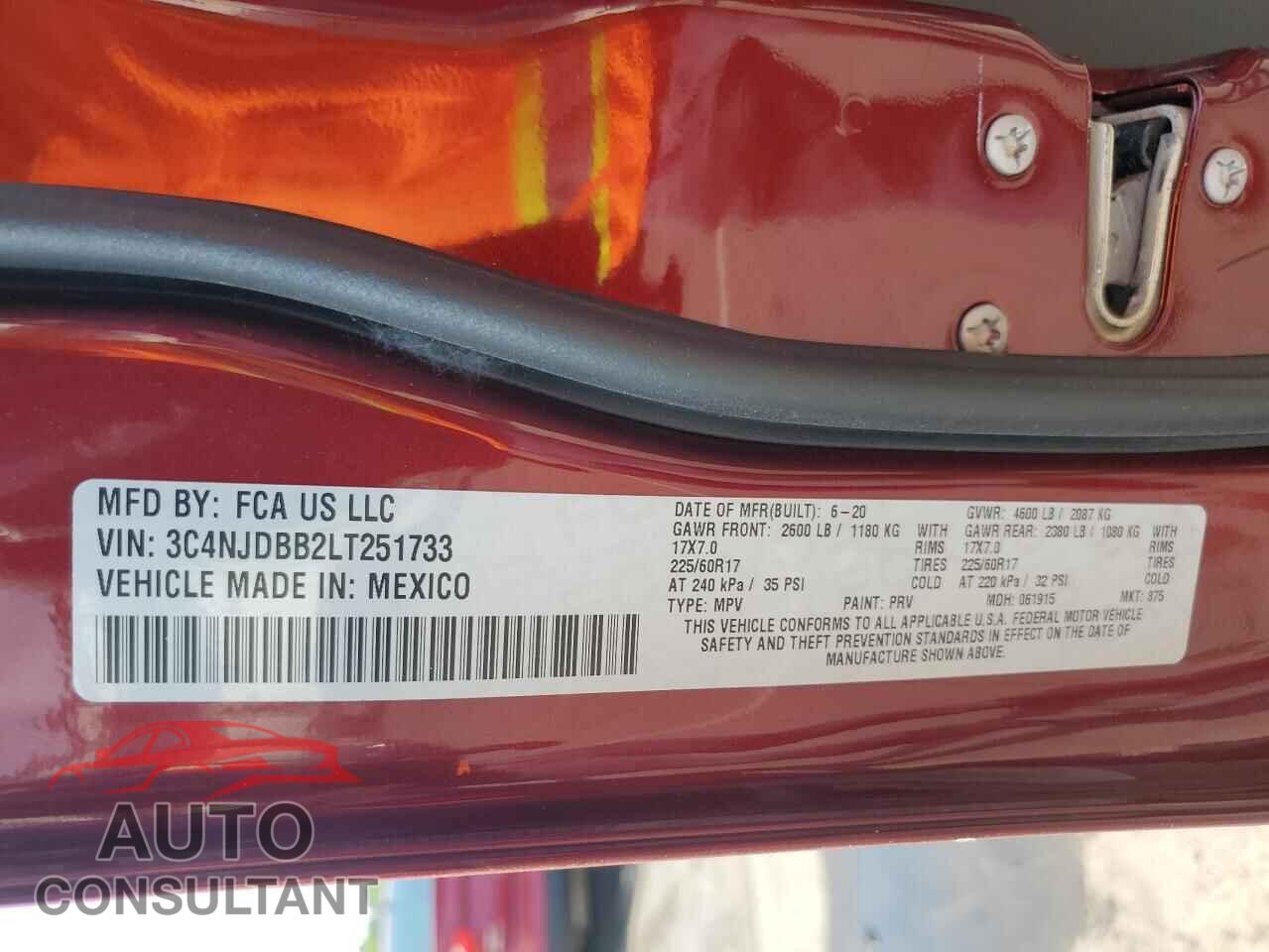 JEEP COMPASS 2020 - 3C4NJDBB2LT251733