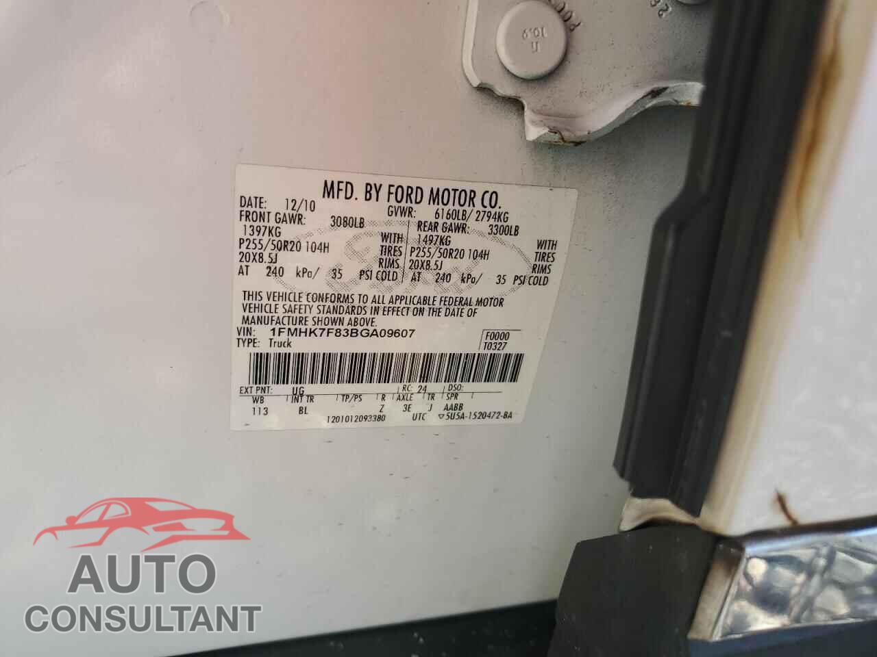 FORD EXPLORER 2011 - 1FMHK7F83BGA09607