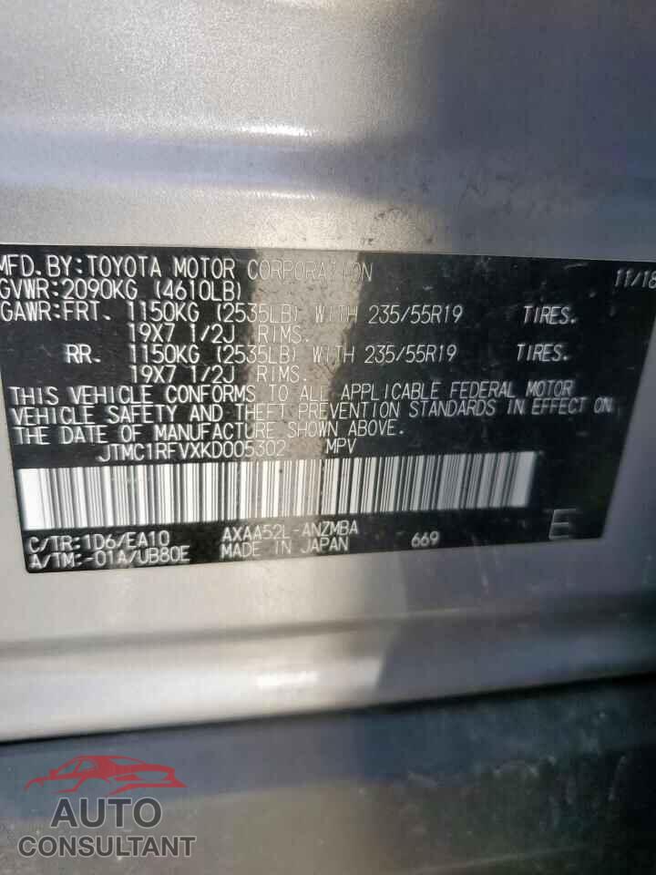 TOYOTA RAV4 2019 - JTMC1RFVXKD005302