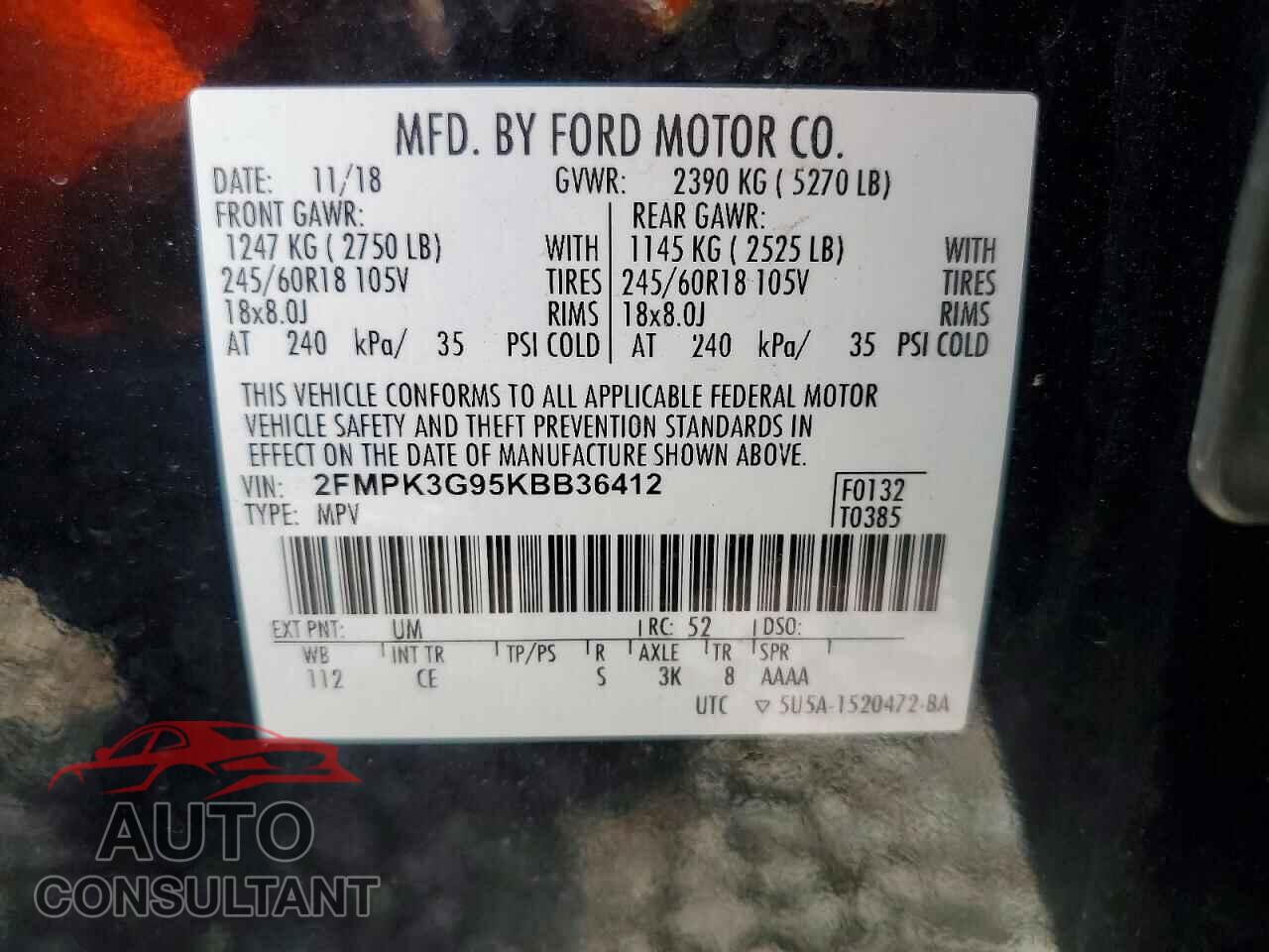 FORD EDGE 2019 - 2FMPK3G95KBB36412