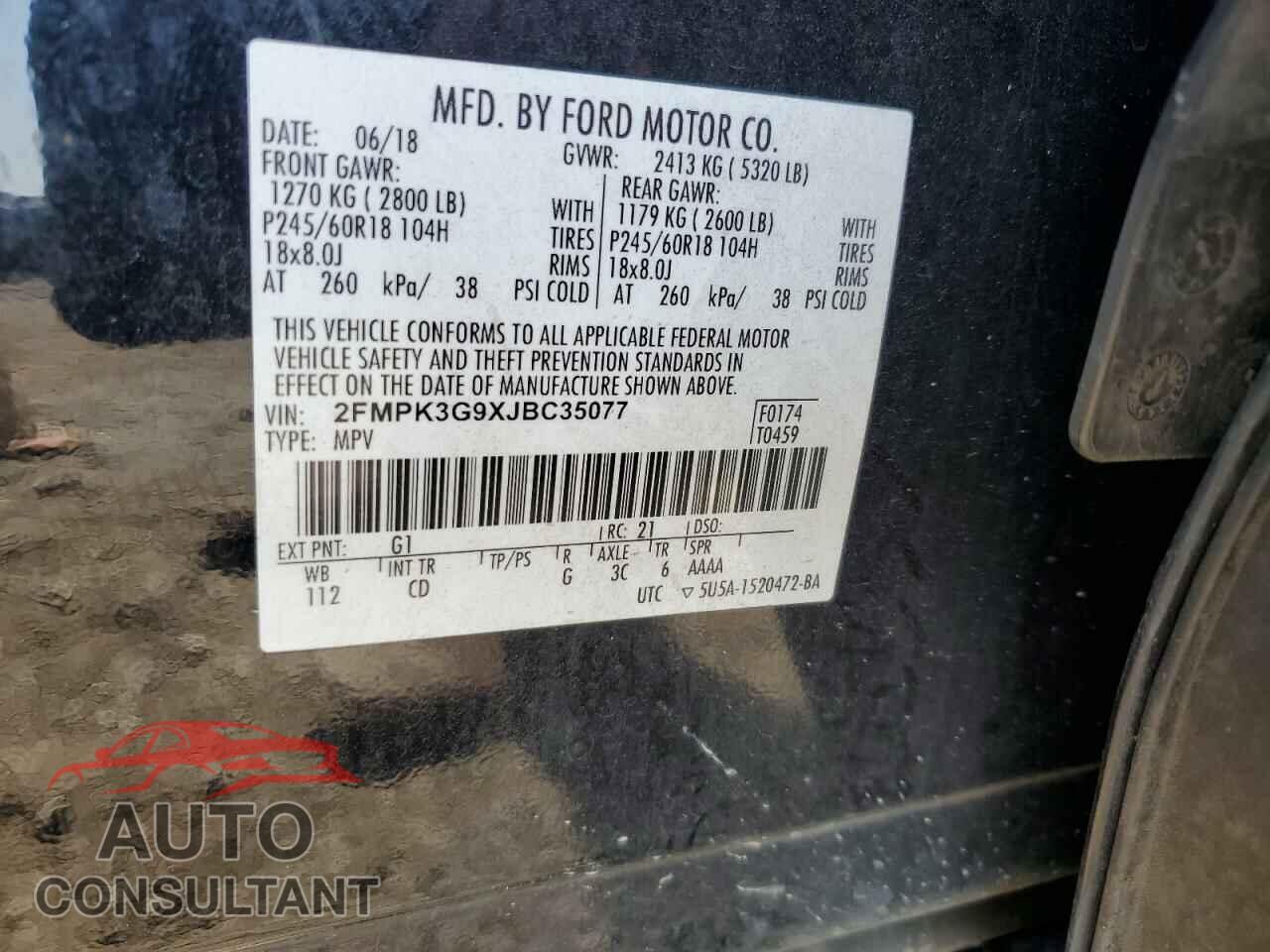FORD EDGE 2018 - 2FMPK3G9XJBC35077