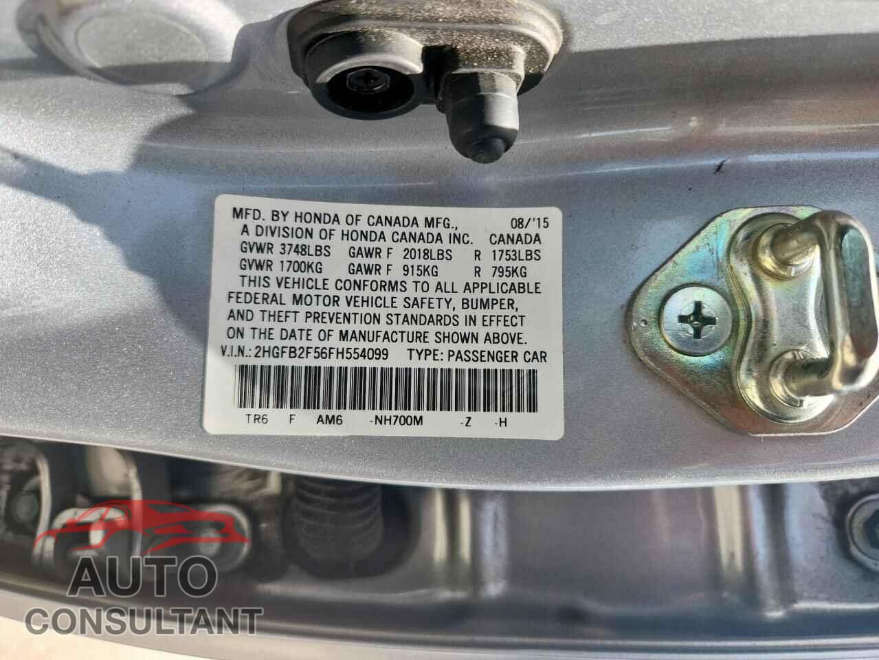 HONDA CIVIC 2015 - 2HGFB2F56FH554099