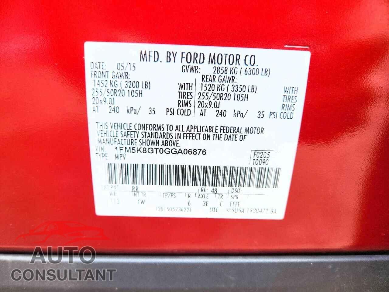 FORD EXPLORER 2016 - 1FM5K8GT0GGA06876