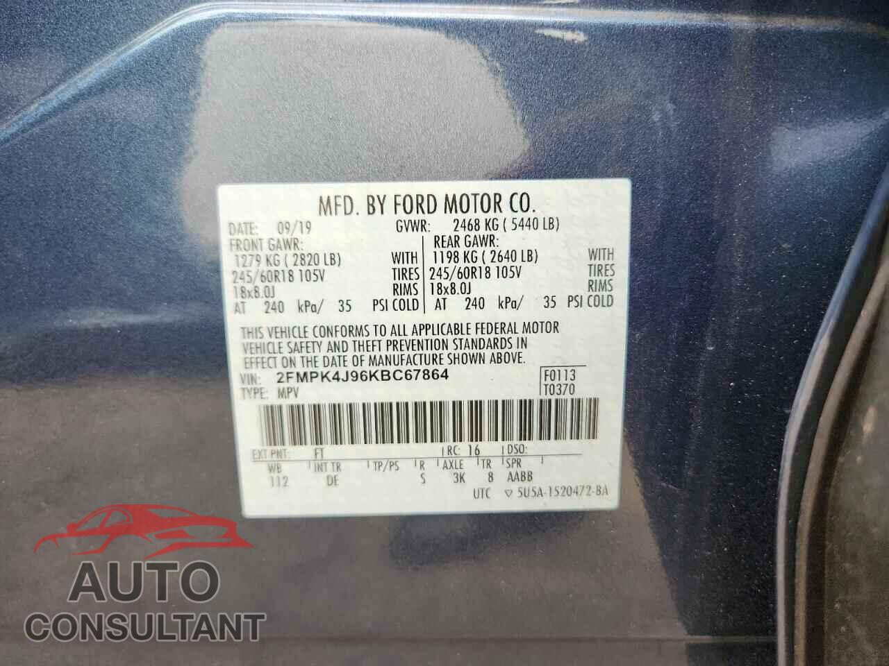 FORD EDGE 2019 - 2FMPK4J96KBC67864