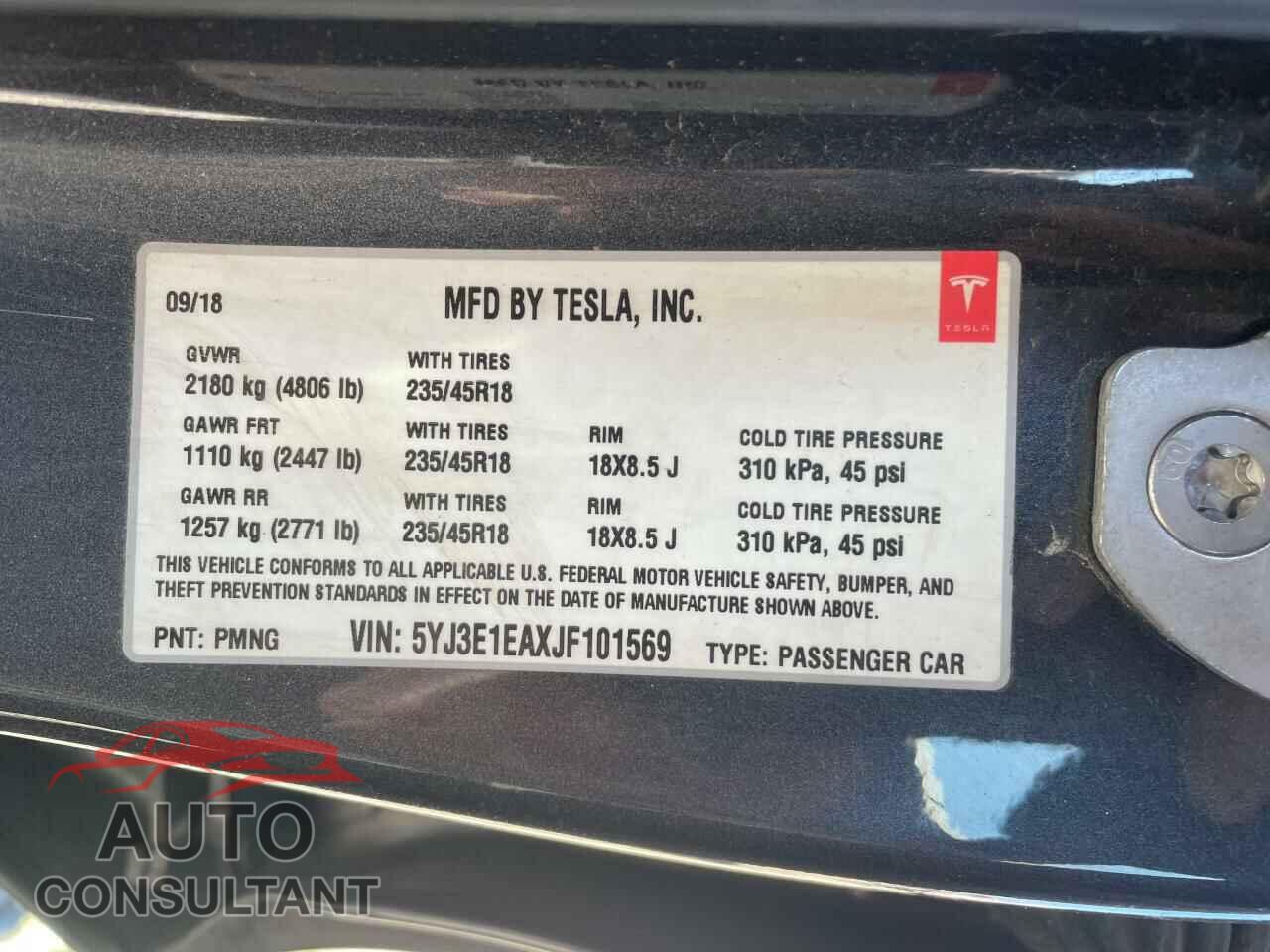 TESLA MODEL 3 2018 - 5YJ3E1EAXJF101569