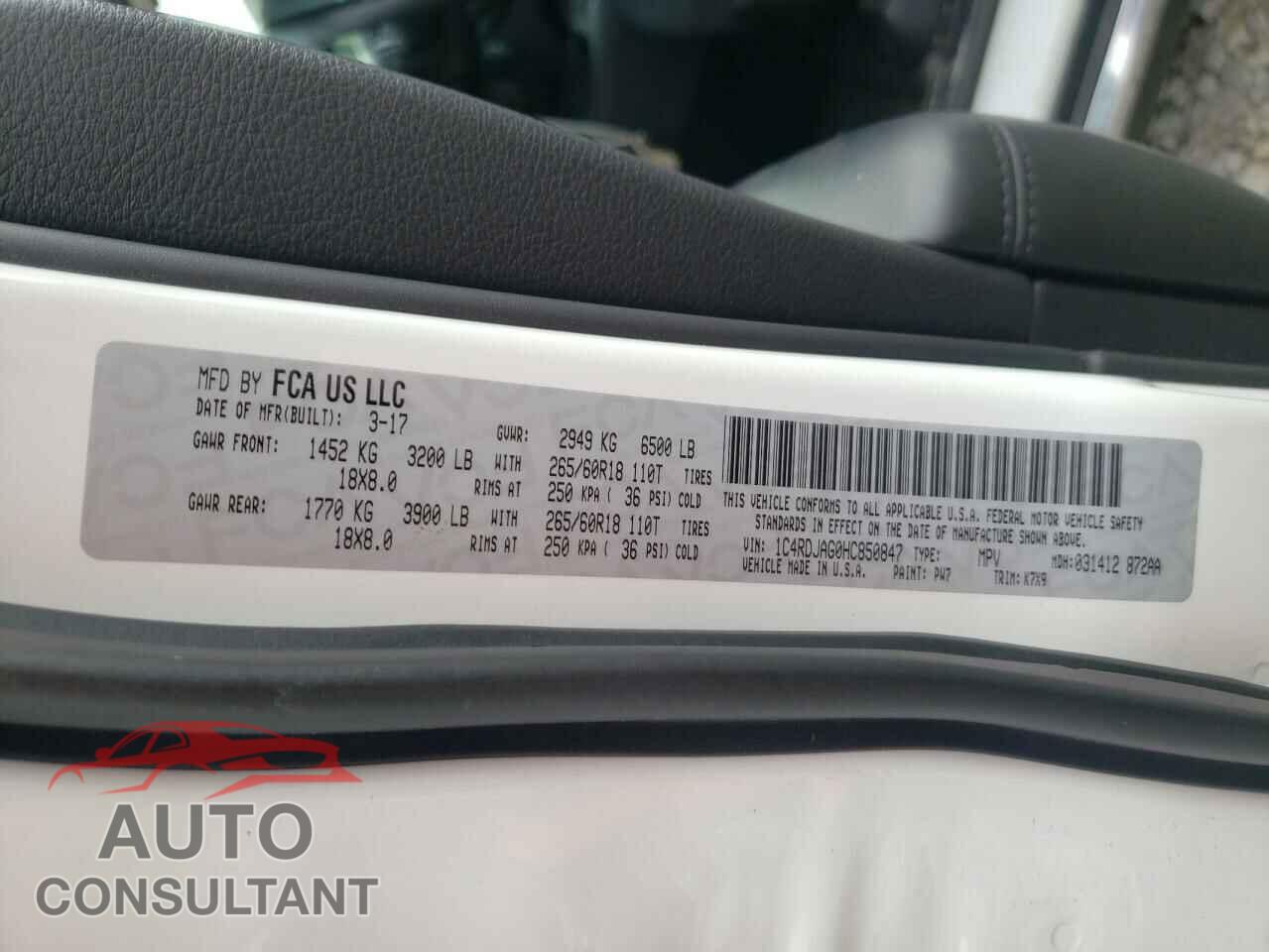 DODGE DURANGO 2017 - 1C4RDJAG0HC850847