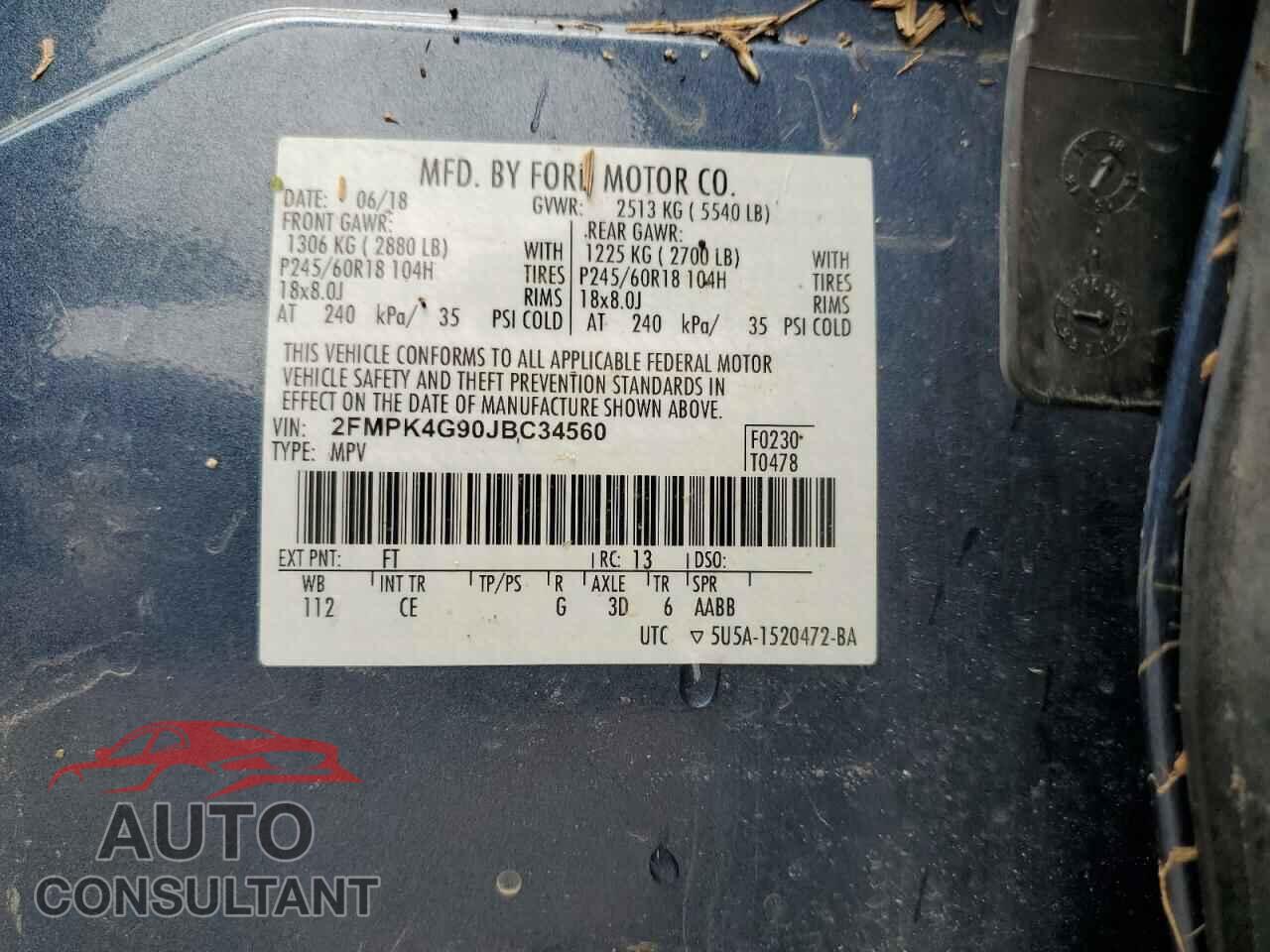 FORD EDGE 2018 - 2FMPK4G90JBC34560