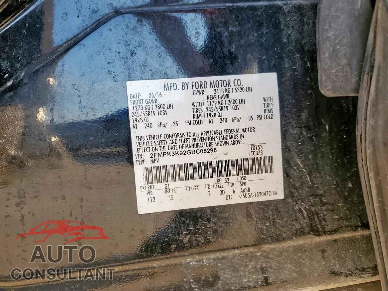 FORD EDGE 2016 - 2FMPK3K92GBC06298