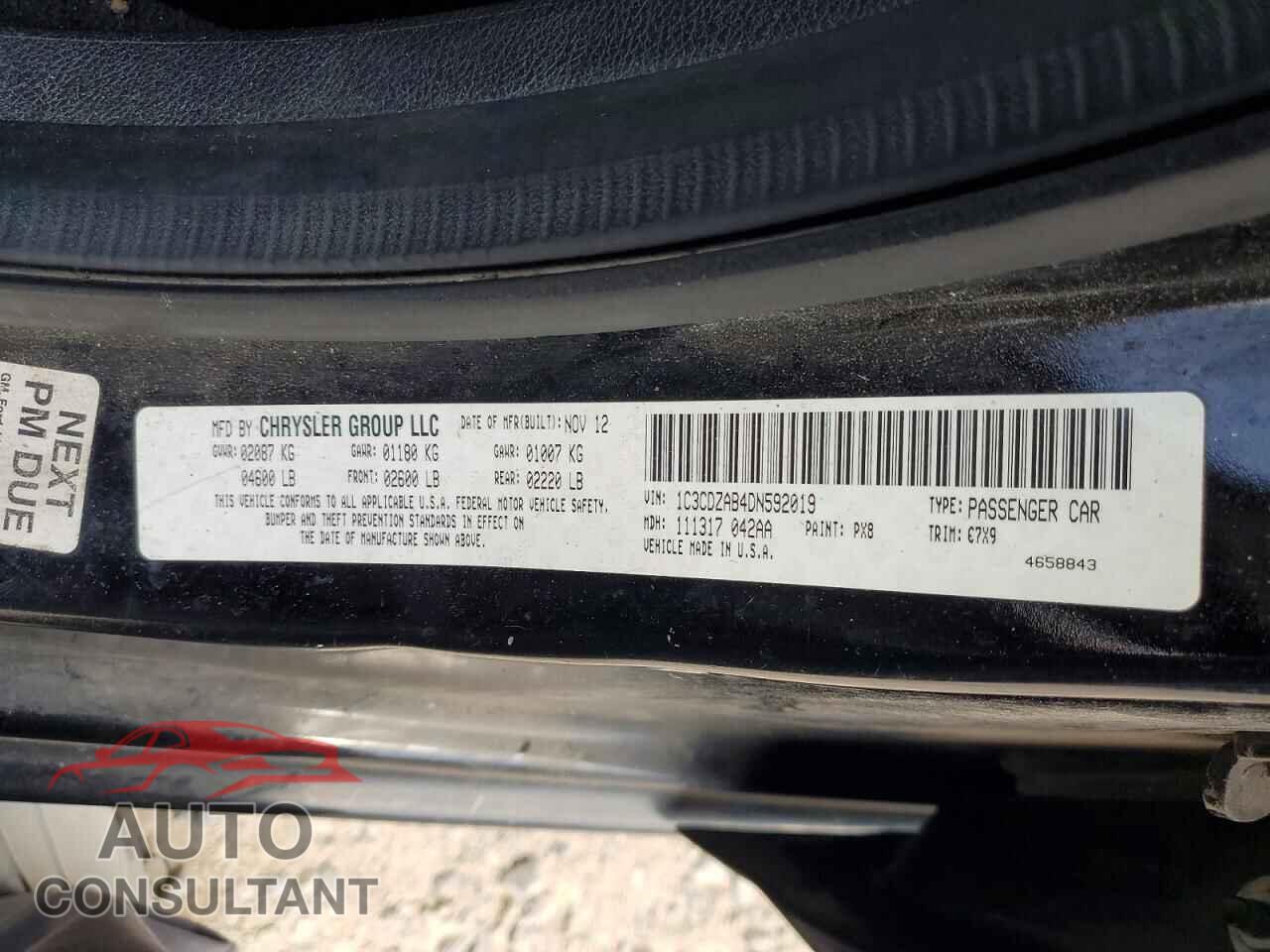 DODGE AVENGER 2013 - 1C3CDZAB4DN592019